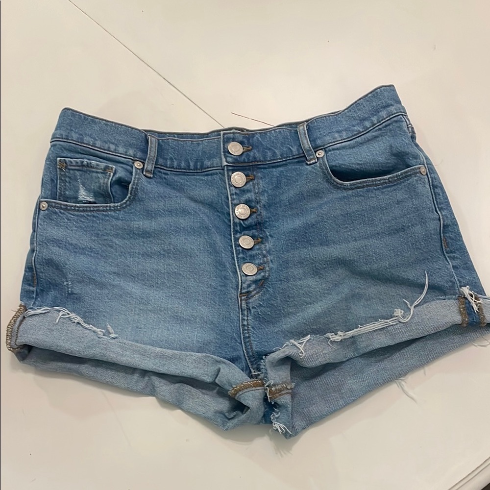 LOFT Blue Jean Shorts High-Waisted Cut-Offs